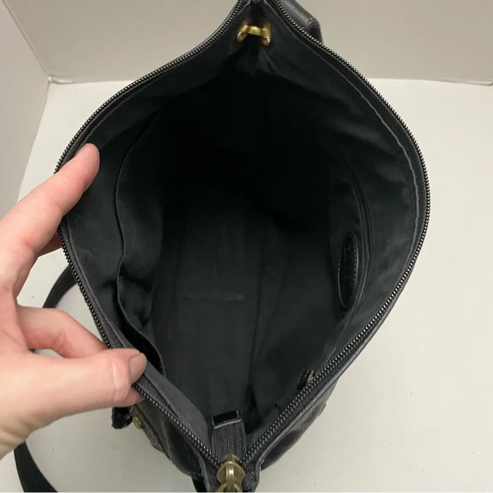 Vintage Fossil Purse Crossbody Leather Pockets Buckle Adjustable Black Bronze - Picture 9 of 16